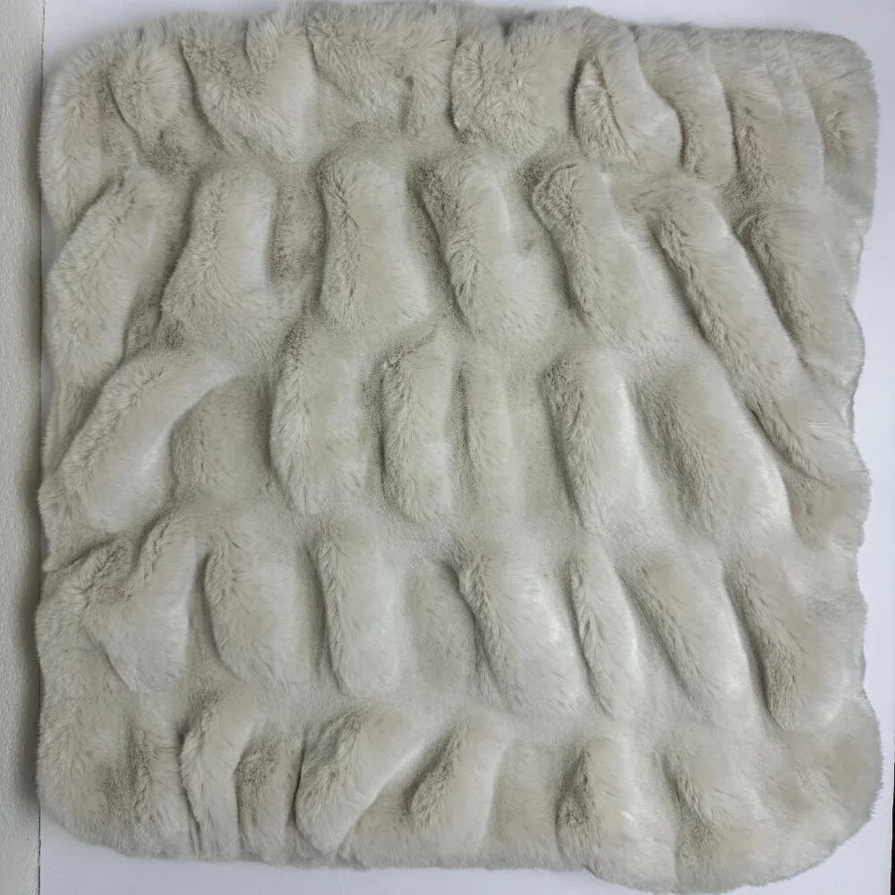 Pottery Barn Faux Fur Ivory Ruched Throw Pillow Case - Like NEW